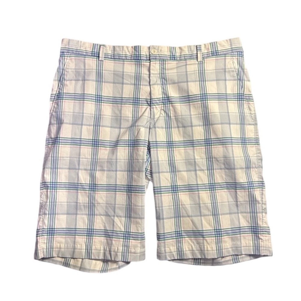 Nike Golf Dri-FIT Plaid Shorts Mens 38 Blue Green Performance Flat Front-2354